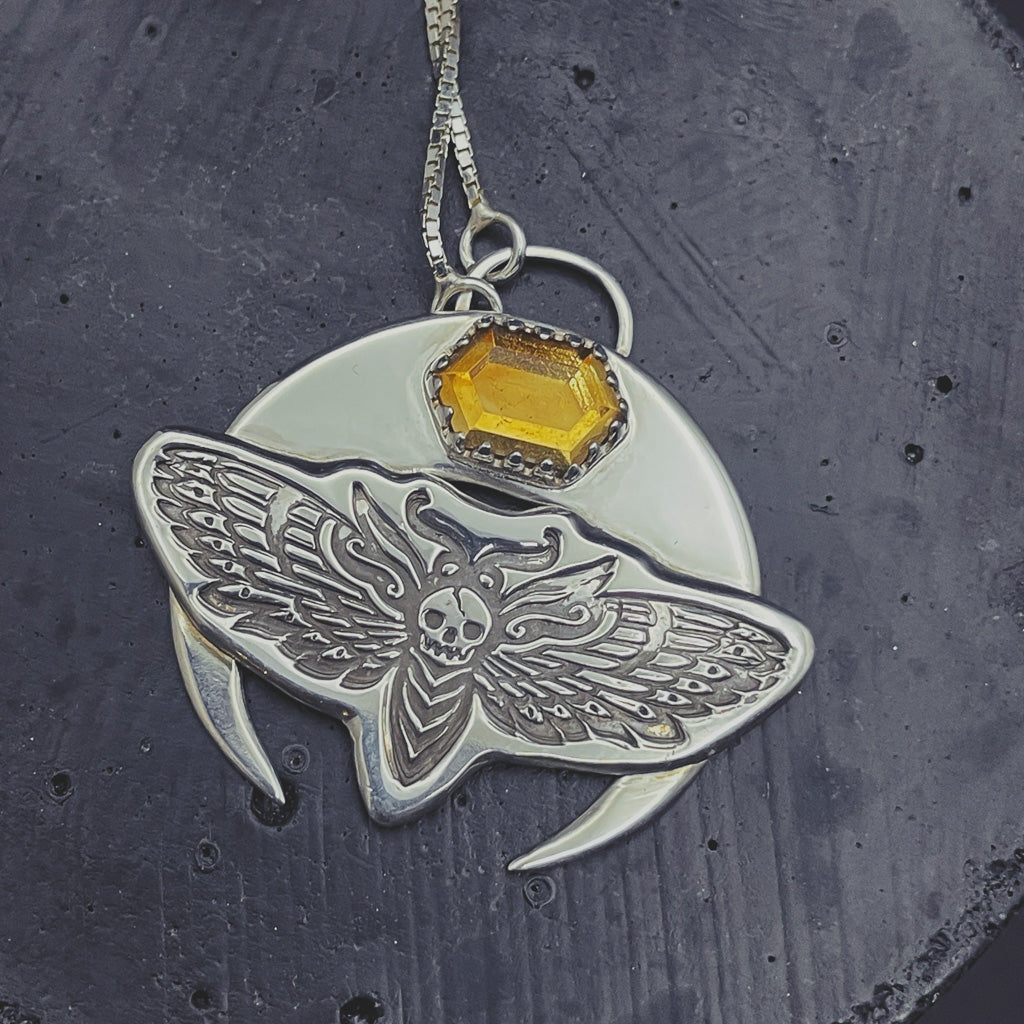 Death Head Moth and Citrine Necklace